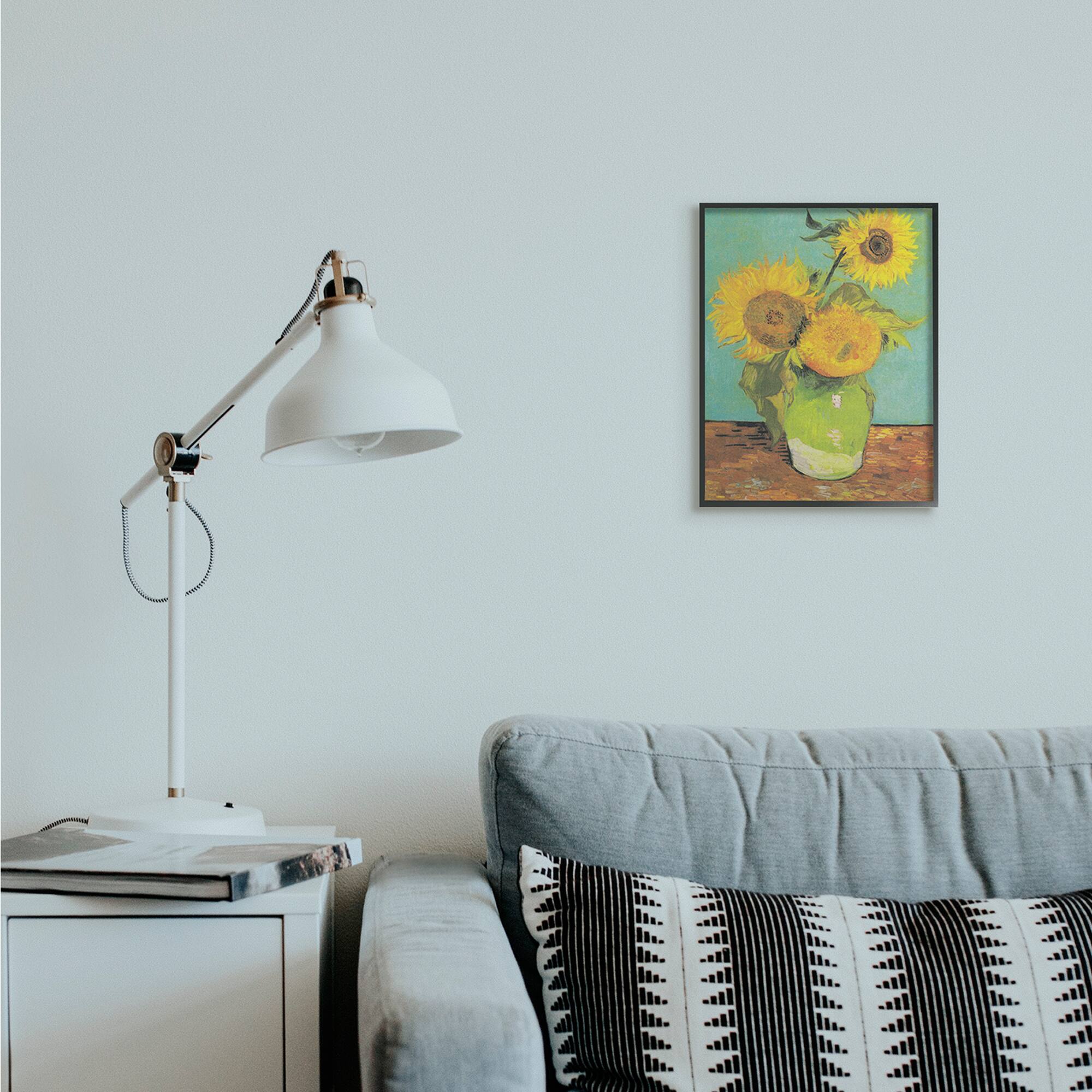 Stupell Industries Traditional Sunflower Painting over Turquoise Van Gogh in Frame Wall Art